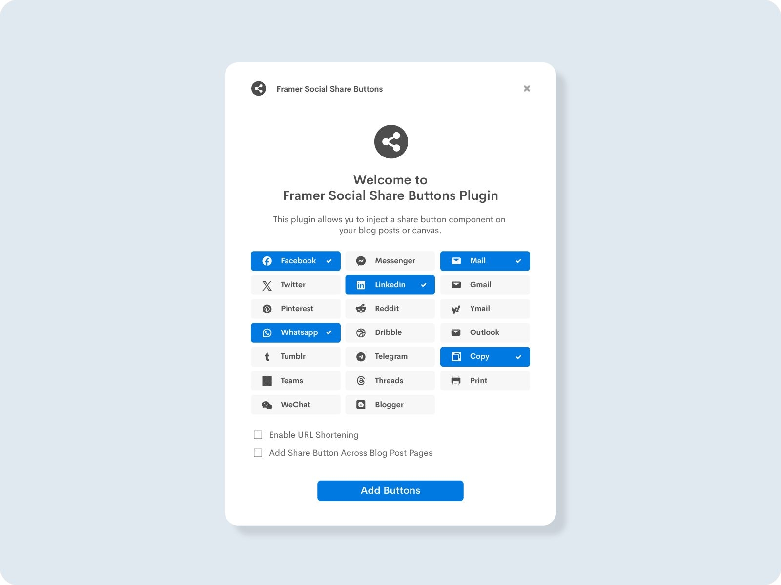 Framer Social Share Buttons